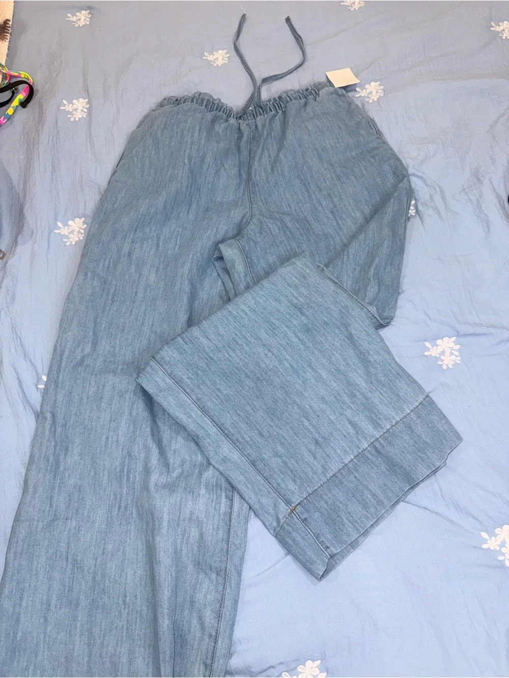 Light Blue women’s Drawstring Linen-Blend Pants